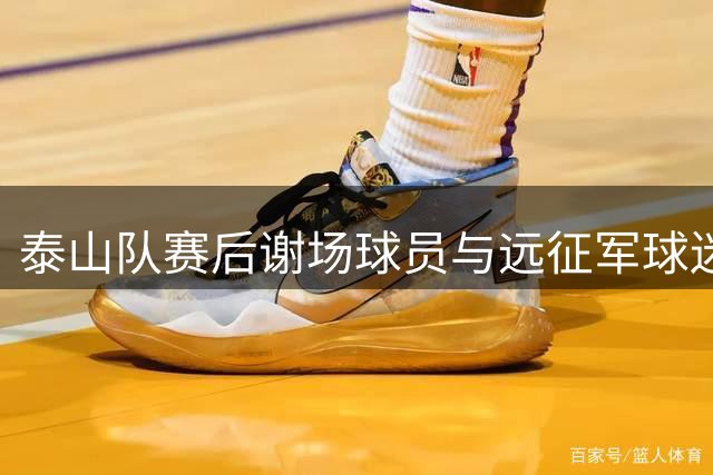 泰山队赛后谢场球员与远征军球迷互动庆祝，外援三叉戟合影